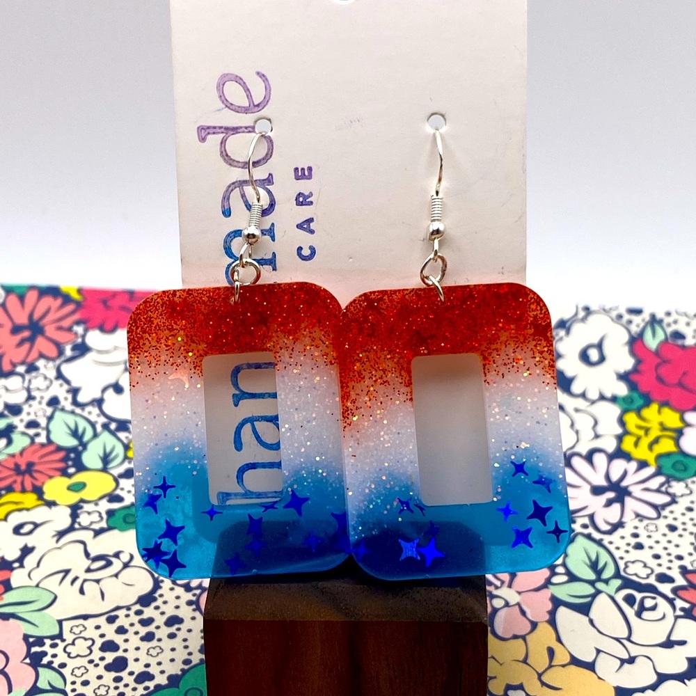 Handmade Glow-in-the-Dark Rectangle Dangle Sterling Silver Earrings